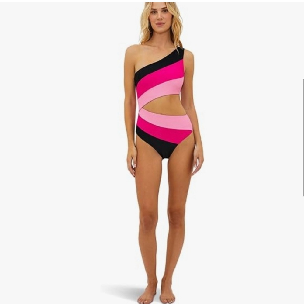 NWOT Beach Riot Joyce Cutout One Piece Colorblock Swimsuit Black/Pink Medium - Picture 16 of 16